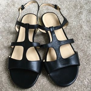 J.Crew Black Strappy Sandals Flats Gold Heel